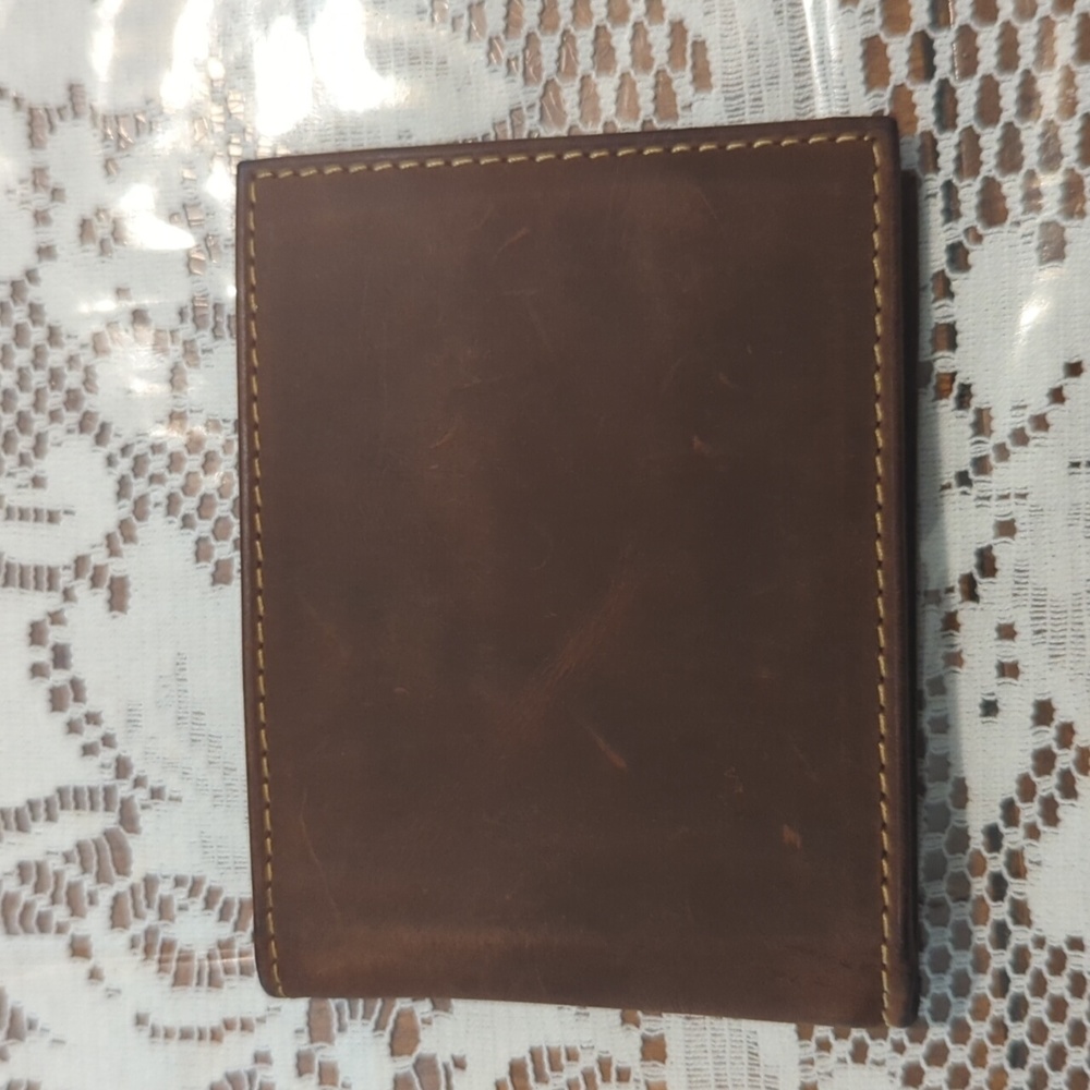 Genuine leather handcrafted wallet RFID protection.